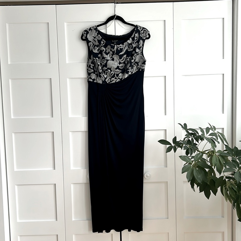 Connected Apparel Navy Blue/silver embroidered bodice, Evening Gown